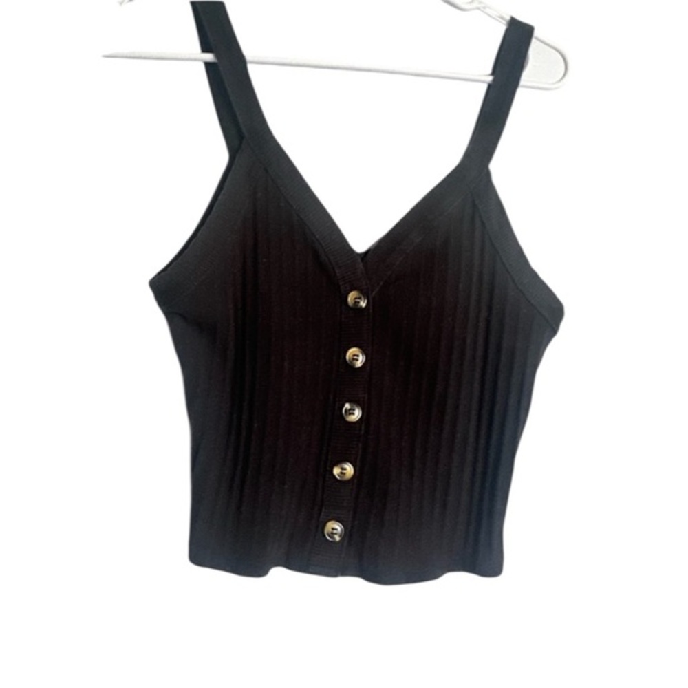 Bozzolo Black Ribbed Camisole with Buttons